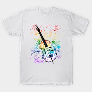 Double Bass Rainbow Colours Bassist Jazz Musician T-Shirt